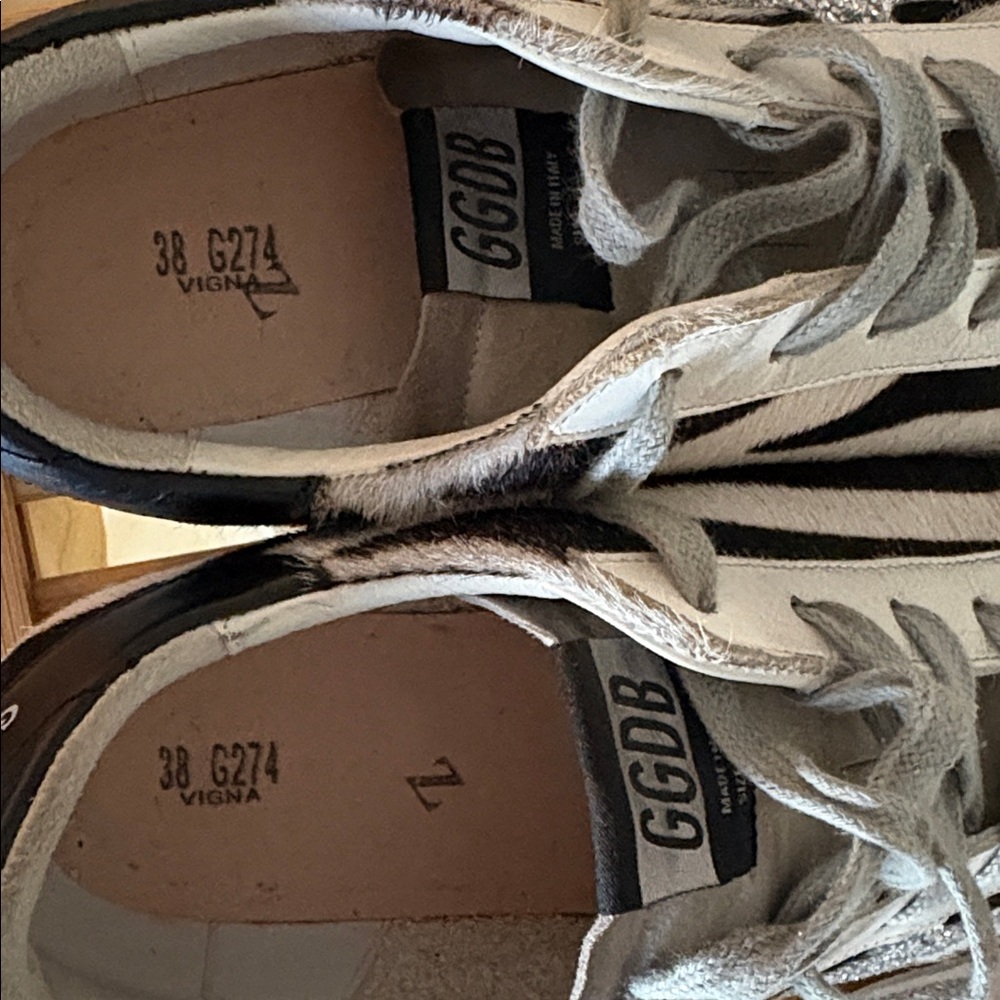 Authentic Golden Goose superstar sneakers size 38 zebra print silver star - Picture 10 of 11